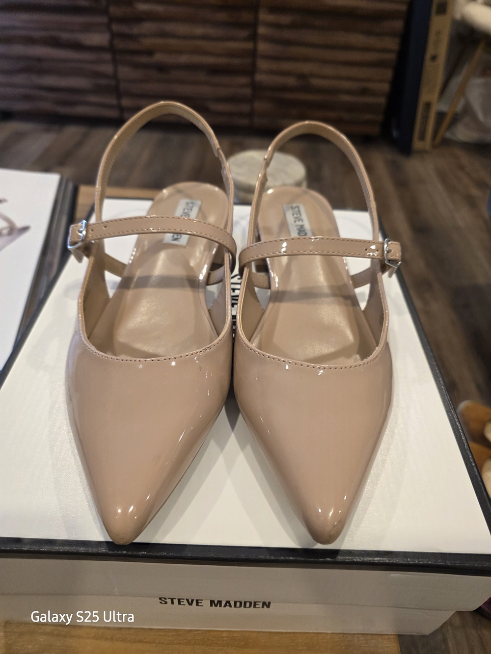 Steve Madden Women’s Nude Patent Pointed Slingback Flats